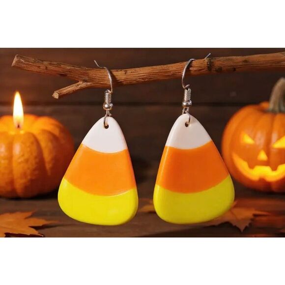 Candy Corn Halloween Earrings Fall Harvest Jewelry - Picture 1 of 3